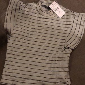 Mint w black stripe ruffle sleeve crop